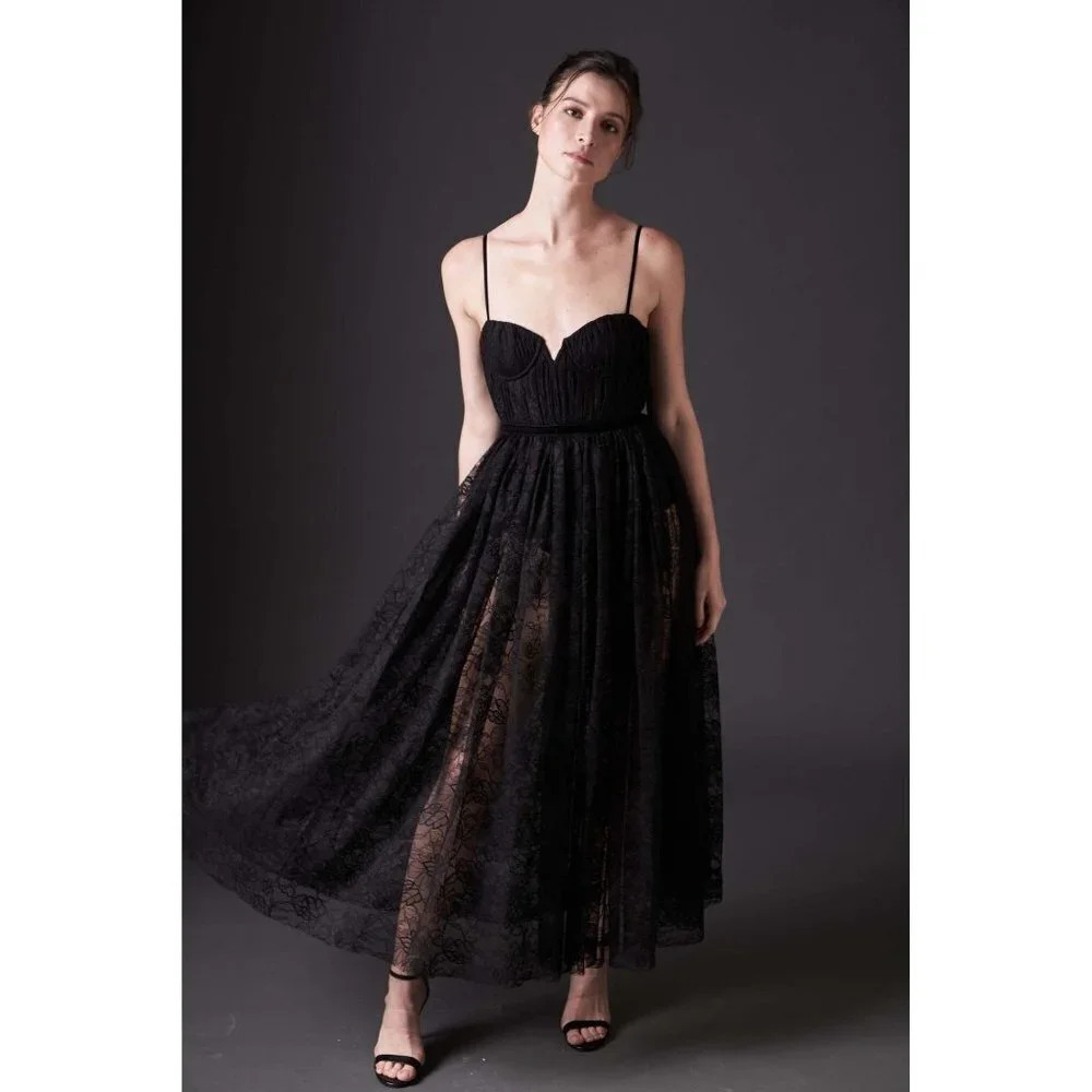 SAU LEE Selena Lace Midi Dress in Black New - Picture 10 of 11